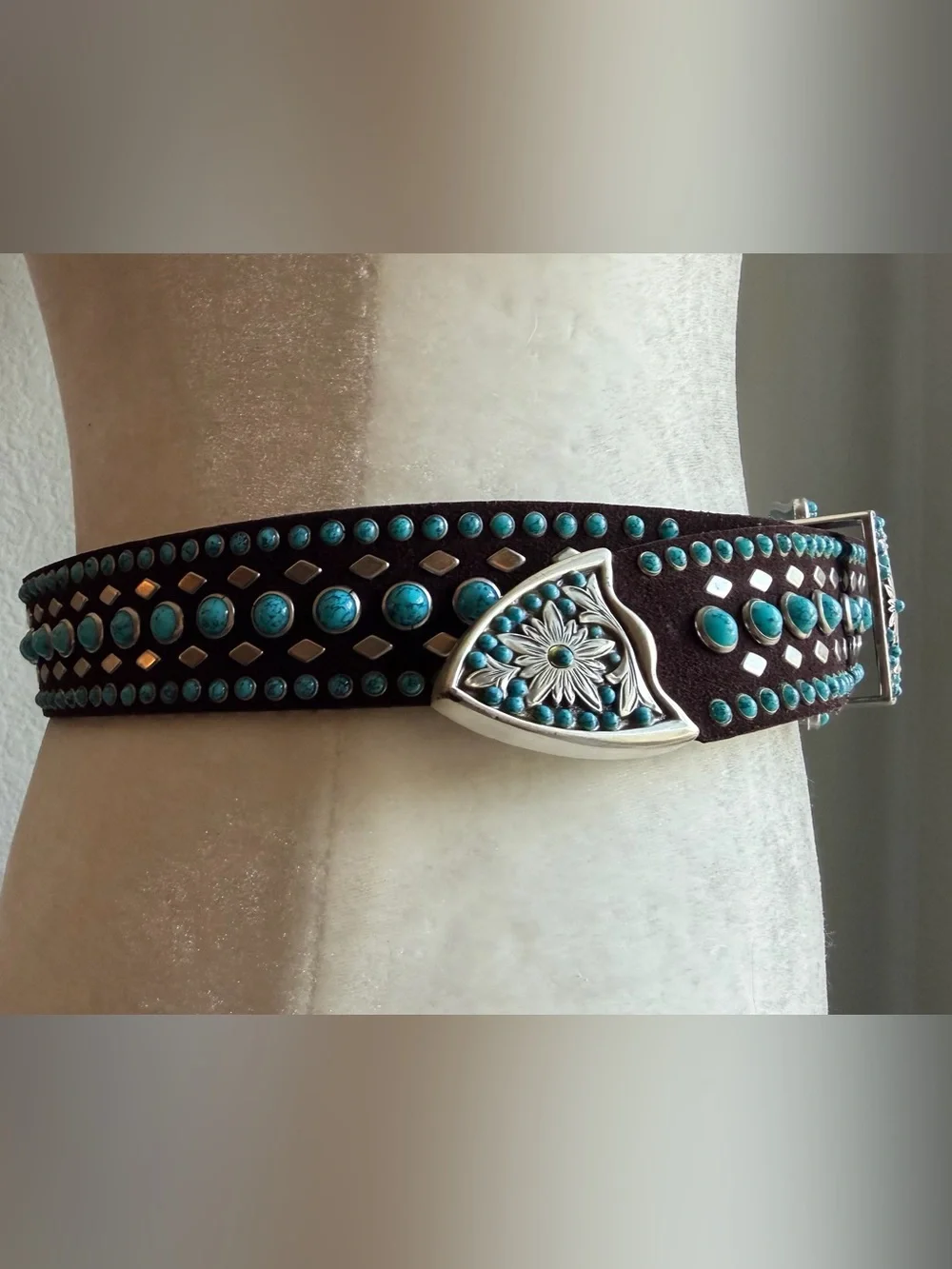 Nocona Western Leather Turquoise Studded Belt